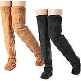 Geyoga 2 Pairs Over Knee High Fuzzy Socks Plush Thick Slipper Stockings Thigh High Leg Warmers