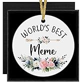 XNXLDYLH World's Best Meme Ceramic Christmas Ornaments Decor Gifts for Grandma from Grandkids, Mothers Day Birthday Ornaments Gifts for Meme, Grandma Ornaments for Christmas Tree Decortions,3x3 Inch