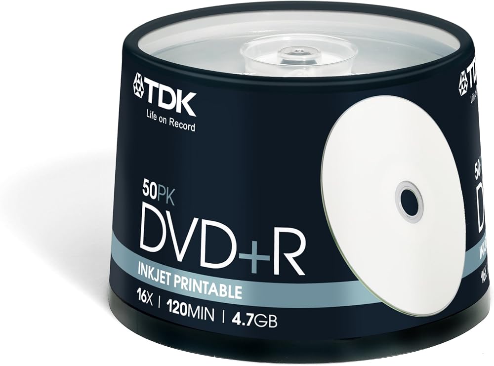 TDK T19919 16x Printable DVD+R 4.7GB 50 Pack Cakebox Recordable Disc