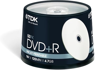 TDK T19919 16x Printable DVD+R 4.7GB 50 Pack Cakebox Recordable Disc