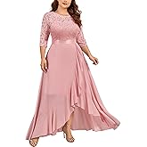 Miusol Women's Plus Size Elegant Ruffle Floral Lace Bridesmaid Maxi Dress