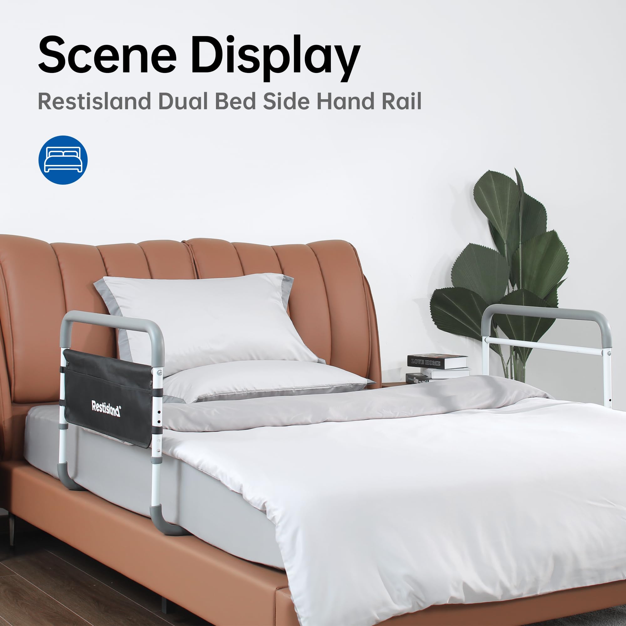 Dual Bed Side Hand Rail, Bed Assist Rail Adjustable Medical Hospital Assistive Devices Bed Rails for Elderly Adults, Fits Queen, Full & Twin Beds