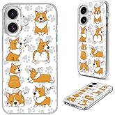 AKORAVO for iPhone 16 Case for Women Girl Men, Full Protective Shockproof Soft TPU Clear Slim Phone Cover Cases with Design for iPhone 16 6.1,Cute Anime Cartoon Animal Pet Dog Corgi