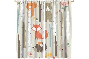 GODAZZLING Cartoon Animals Blackout Window Curtains, Cute Woodland Bunny Bear Fox Animal Forest Printed Curtains, for Kids Teens Boys Girls Living Room Bedroom 21(W)*54(L) 2 Panels