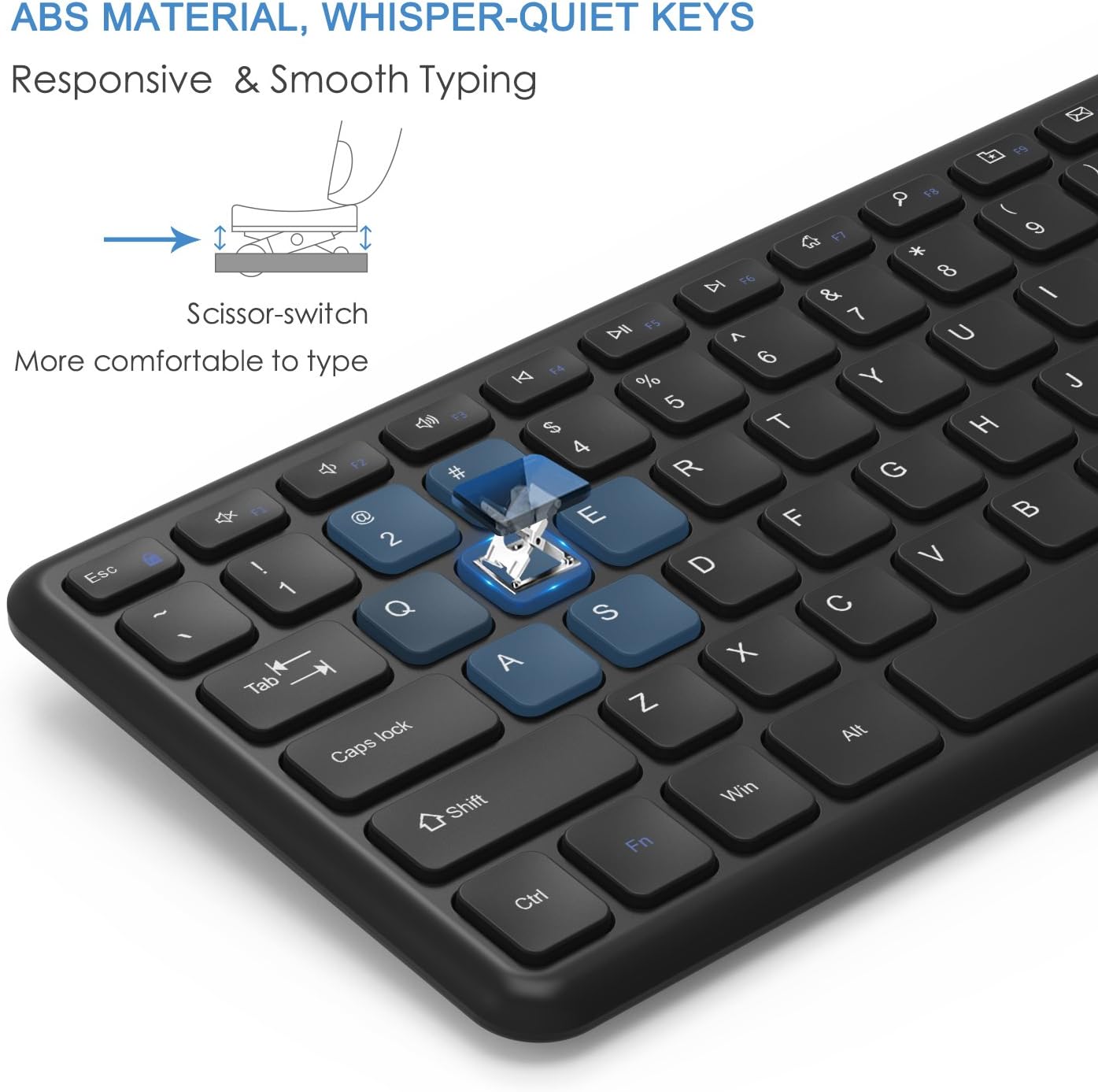Wireless Keyboard and Mouse, Jelly Comb 2.4GHz Ultra Thin Full Size Wireless Keyboard Mouse Combo Set with Number Pad for Computer, Laptop, PC, Desktop, Notebook, Windows 7, 8, 10-(Black): Computers & Accessories