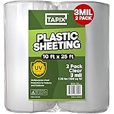 Plastic Sheeting (10' x 25'), 3 Mil 2 Pack Heavy Duty Polyethylene Film | Plastic Sheeting, Polyethylene Film, Greenhouse Plastic, UV Protection, Construction Cover, Moisture Barrier, 2 Pack