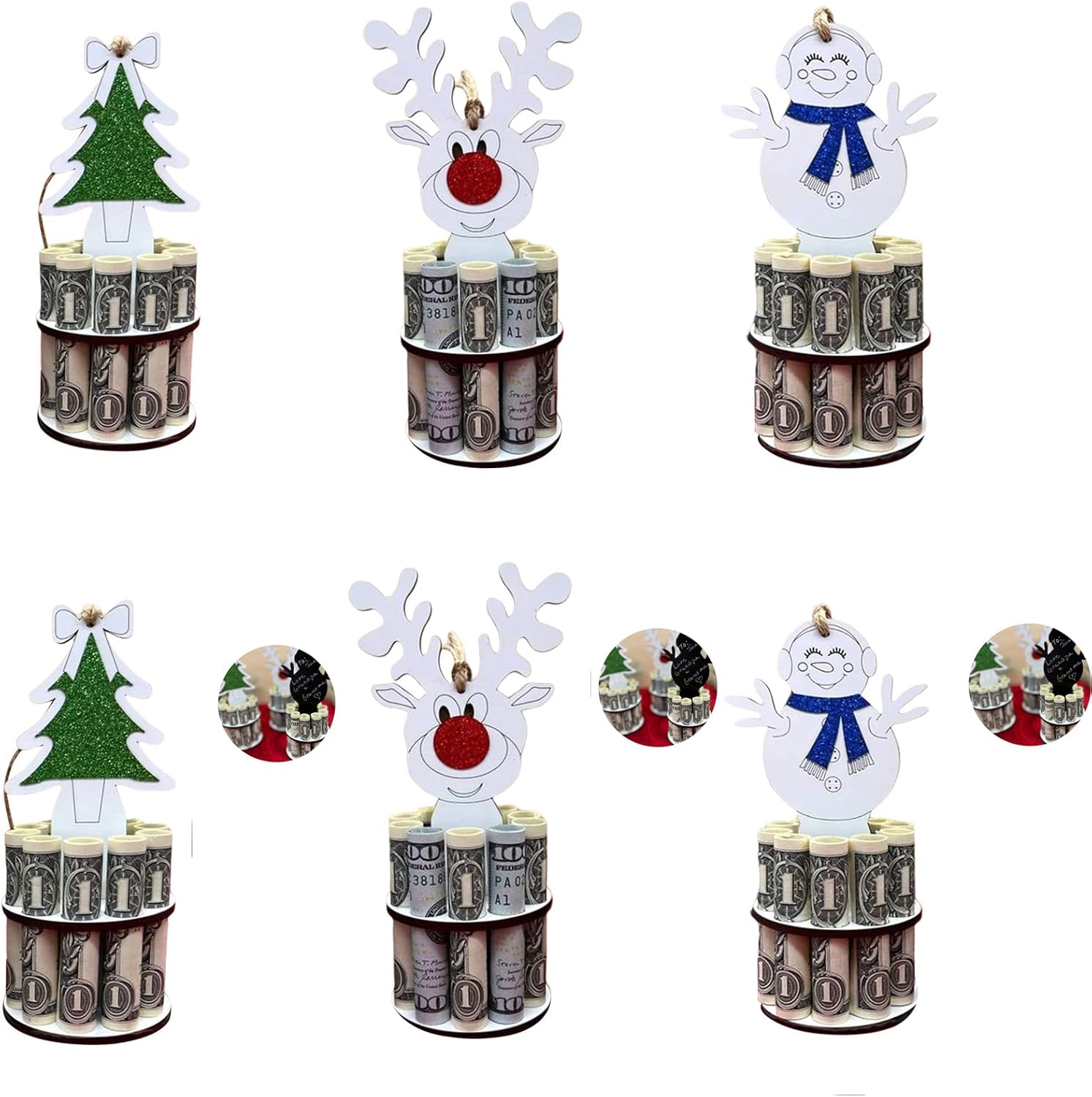 Tree Stands - 6 pcs Christmas Unique Money Holder, Money Cake Christmas Ornaments, Handmade Wooden 2 Layer Cash Holders With 10 Holes For Placing Money, Table Stand Creative Gift For Birthday/Graduation Party