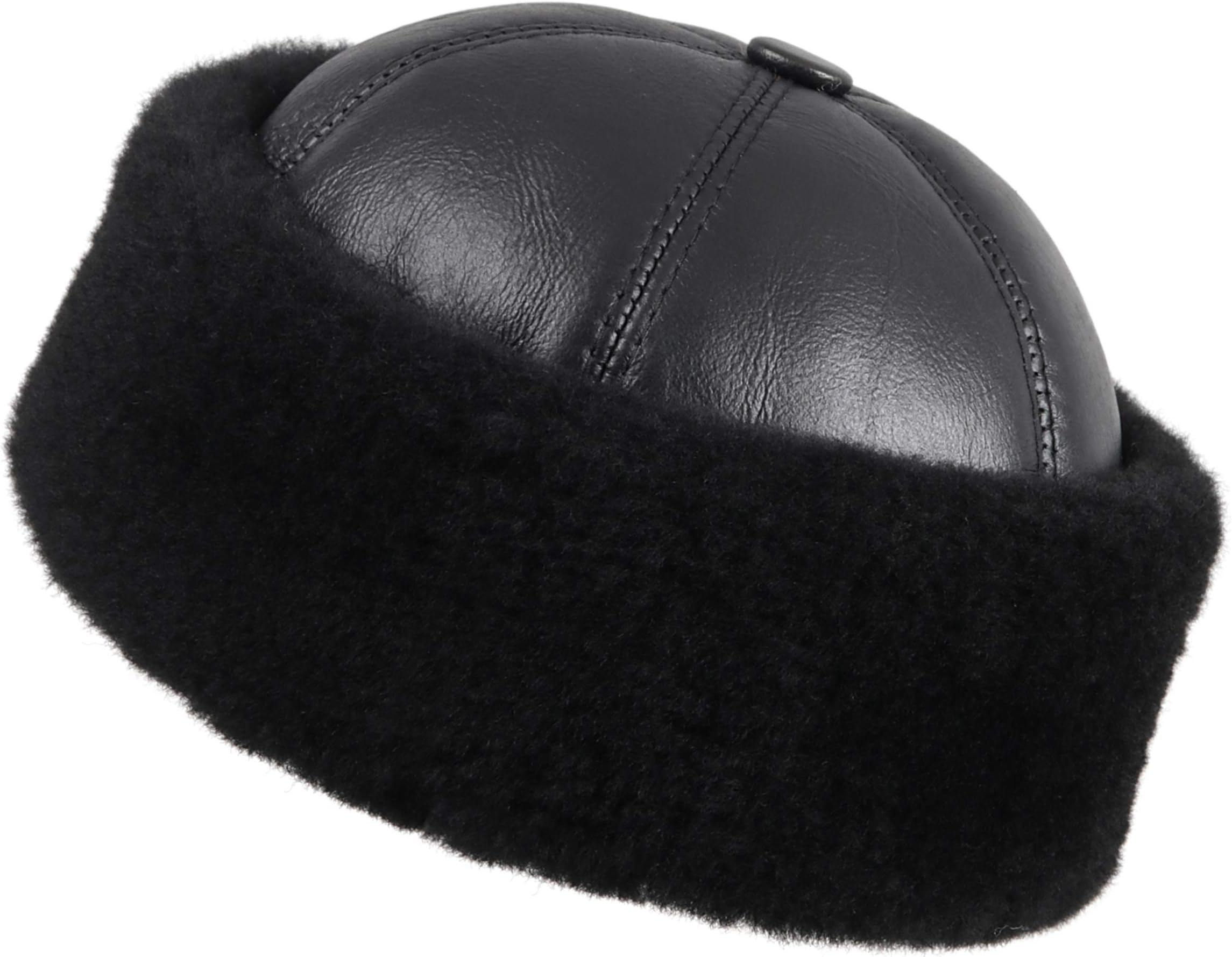 Zavelio Unisex Shearling Sheepskin Winter Fur Beanie Hat