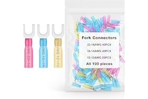 ATMLCOER 100PCS Heat Shrink Fork Connectors ，22-16/16-14/12-10AWG Tinned Copper U-Type Spade Wire Connectors Kit,for Watercraft, Electronics, Automotive