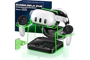 SVETAECHO Fast VR Charging Dock for Meta Oculus 3: LED Quest Charging Station for Oculus 2 Aceesories - Light Up Controller Stand with 4 Rechargeable Batteries for Meta Quest 3S