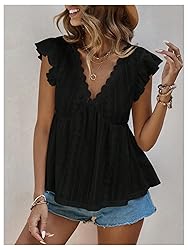 SweatyRocks Women's Lace Trimmed V Neck Ruffled
