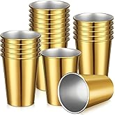 Ziliny 16 Pcs Stainless Steel Cups Bulk 12 oz Stackable Metal Drinking Cups Gold Reusable Camping Mugs for Home Camping Rv BBQ Office Party