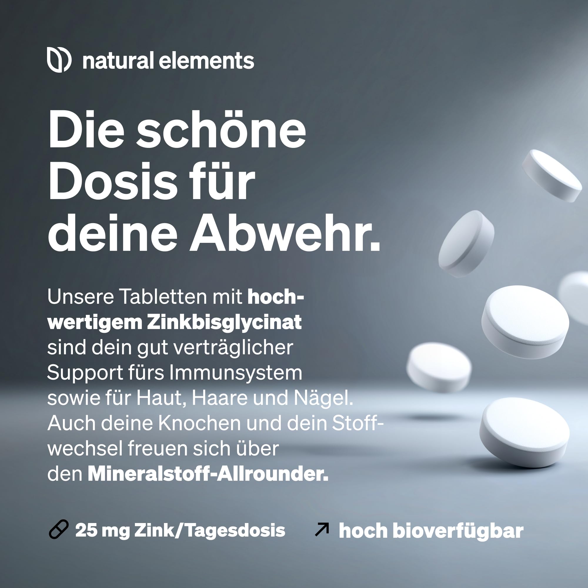 natural elements Zink 25mg – 365 Tabletten – gut verträgliches Zinkbisglycinat (Zink-Chelat) – vegan, hochdosiert, ohne unnötige Zusätze – in Deutschland produziert & laborgeprüft 3