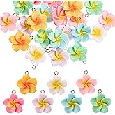 COGCHARGER 42Pcs 7 Colors Flower Charms for Jewelry Making Bulk Small Charms Iron Resin Round Pendants for Bracelet Necklace Earring Keychain DIY Supplies