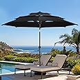 wikiwiki 9 FT Patio Umbrellas 3-Tiers Outdoor Table Market Umbrella with Push Button Tilt/Crank, Fade Resistant Waterproof POLYESTER DTY Canopy for Garden, Lawn, Deck, Backyard & Pool, Black