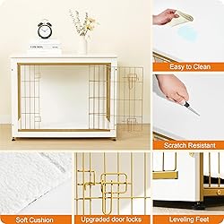 DWANTON Dog Crate Furniture with Cushion, Wooden