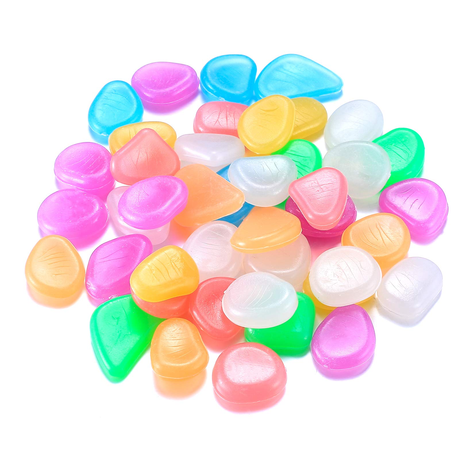 pzihao 100PCS Colorful Glowing Pebbles, Resin Luminous Stones Glow in the Dark, Garden Decorative Pebbles for Garden Walkway Decoration Aquarium Fish Tanks Plant Pots (Mixed Colors)