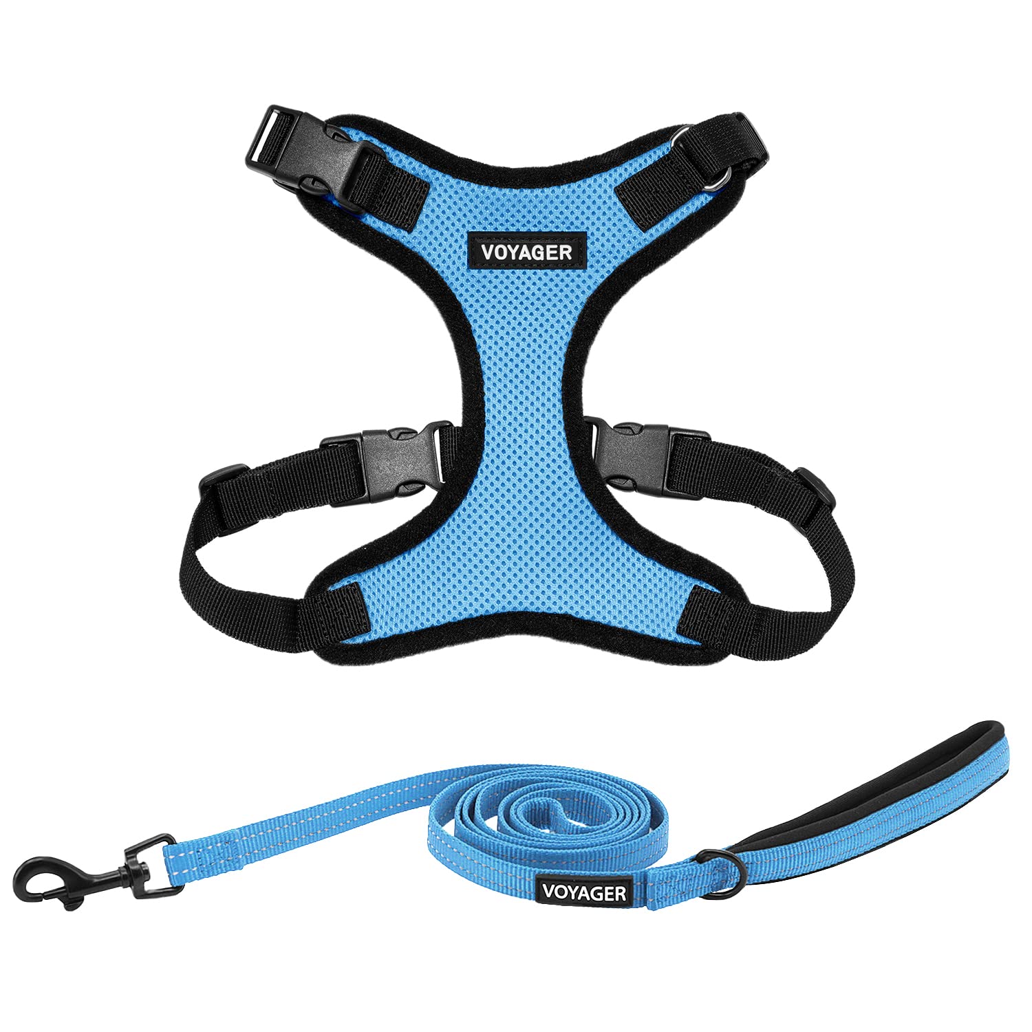 Voyager Step-in Lock Dog Harness w Reflective Dog Leash Combo Set with Neoprene Handle 5ft - Supports Small, Medium and Large Breed Puppies/Cats by Best Pet Supplies - Baby Blue/Black Trim, S — image 1