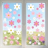 AOWDIAO 108 Pcs Daisy Window Clings - Pink &amp; White Flower Double-Sided Glass Stickers - Spring Summer Decorations for Home, Office, School