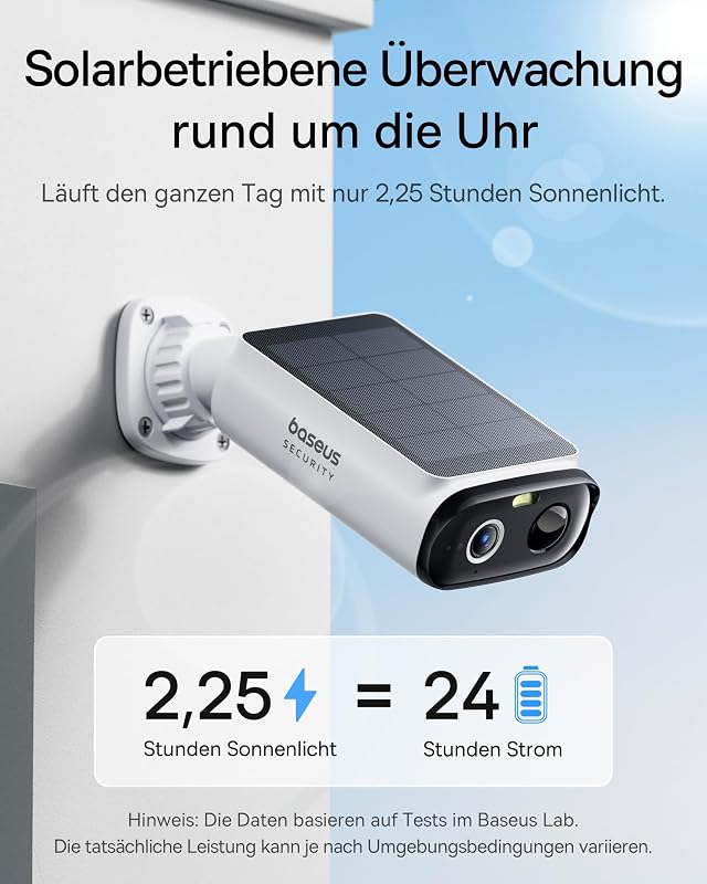 Security S1 Lite Solocam Überwachungskamera Aussen Solar Akku WLAN, IP67 Wetterfest, Kamera Überwachung Kabellos Außen 2K 135°, Farbnachtvision, Keine Gebühren, Kompatibel mit Alexa & Google