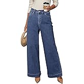 DOKOTOO Women's Casual High Waisted Jeans Stretch Button Wide Leg Loose Denim Pants with Pockets