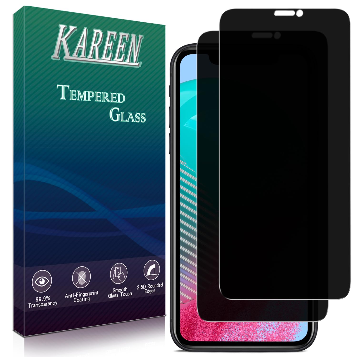 KAREEN 2 Pack Privacy Screen Protector for iPhone 11 Pro, XS, X 5.8 Inch Anti Spy Private Tempered Glass Film, 9H Hardness, Easy to Install, Bubble Free, Case Friendly