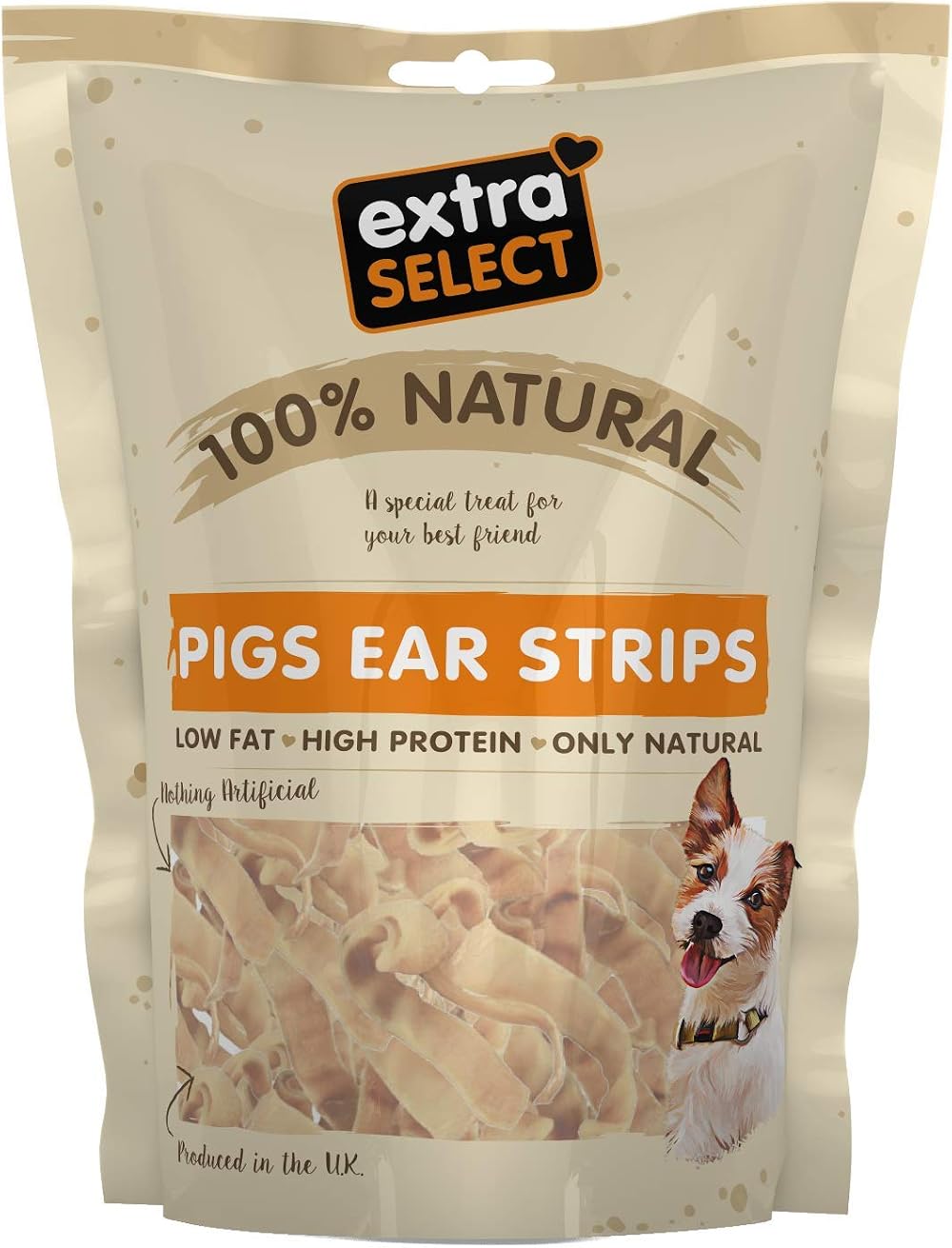 Extra Select Premium Pigs Ear Strips 500 g - 100% Pork, High Protein