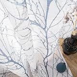 Fmfunctex Blue Semi Sheer Curtains 72in Drop 2 Panels Tree Branch Linen Textured view 8