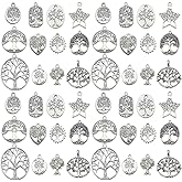 Youdiyla 60pcs Alloy antique silver hollow tree series Pendant Jewelry Making DIY Keychain Earrings Pendant Various Design Charms for Jewelry Making Bracelets Necklace (SN396)