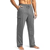 Pudolla Men's Cotton Sweatpants with Cargo Pockets Open Bottom Yoga Pants for Men Lounge Pants for Athletic Workout Casual
