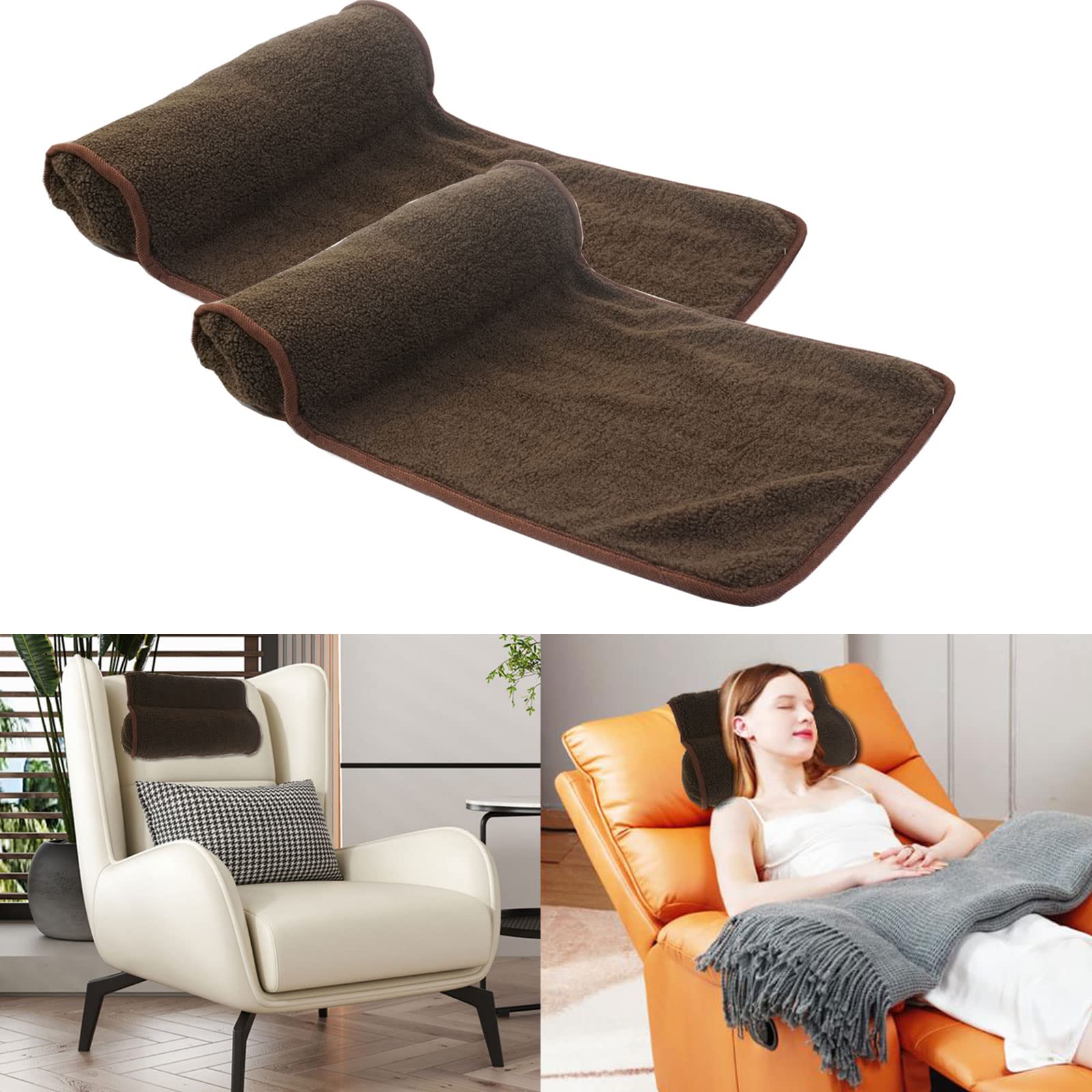 Photo 1 of Neck Pillow for Recliner (22x14in) Adjustable Wool Neck Roll, Non-Slip Headrest Sofa Cushion Travel Pillow for Neck and Head Support. (2pcs-Brown)