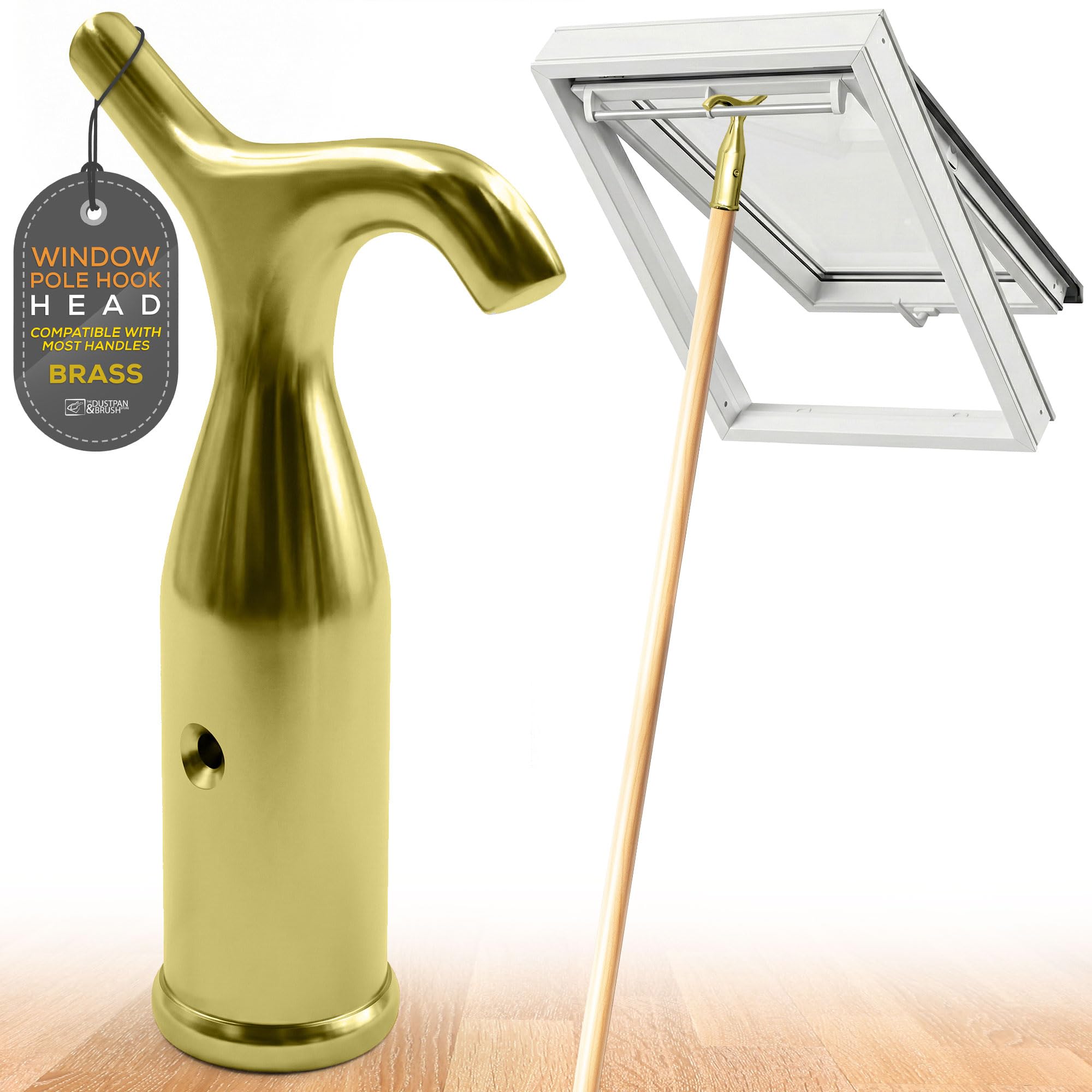 Window Pole Hook (Head Only) Compatible with Telescopic Pole – Suitable for Loft Hatches, Blinds, Attic Ladders, Velux, and Other Skylight Windows (Brass)