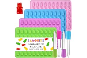 4Pcs Gummy Bear Mold Silicone,SAGOOITS Gummy Candy Molds Chocolate Molds With 4pcs Dropper, Gummies Trays Molds(Blue Pink Gre