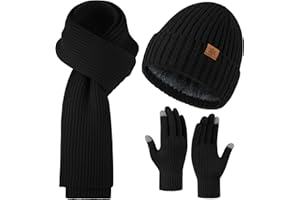 Premillow Winter Beanie Hat Scarf Gloves Set for Women, Slouchy Womens Winter Hats Long Scarf Touchscreen Gloves 3 in 1 Set