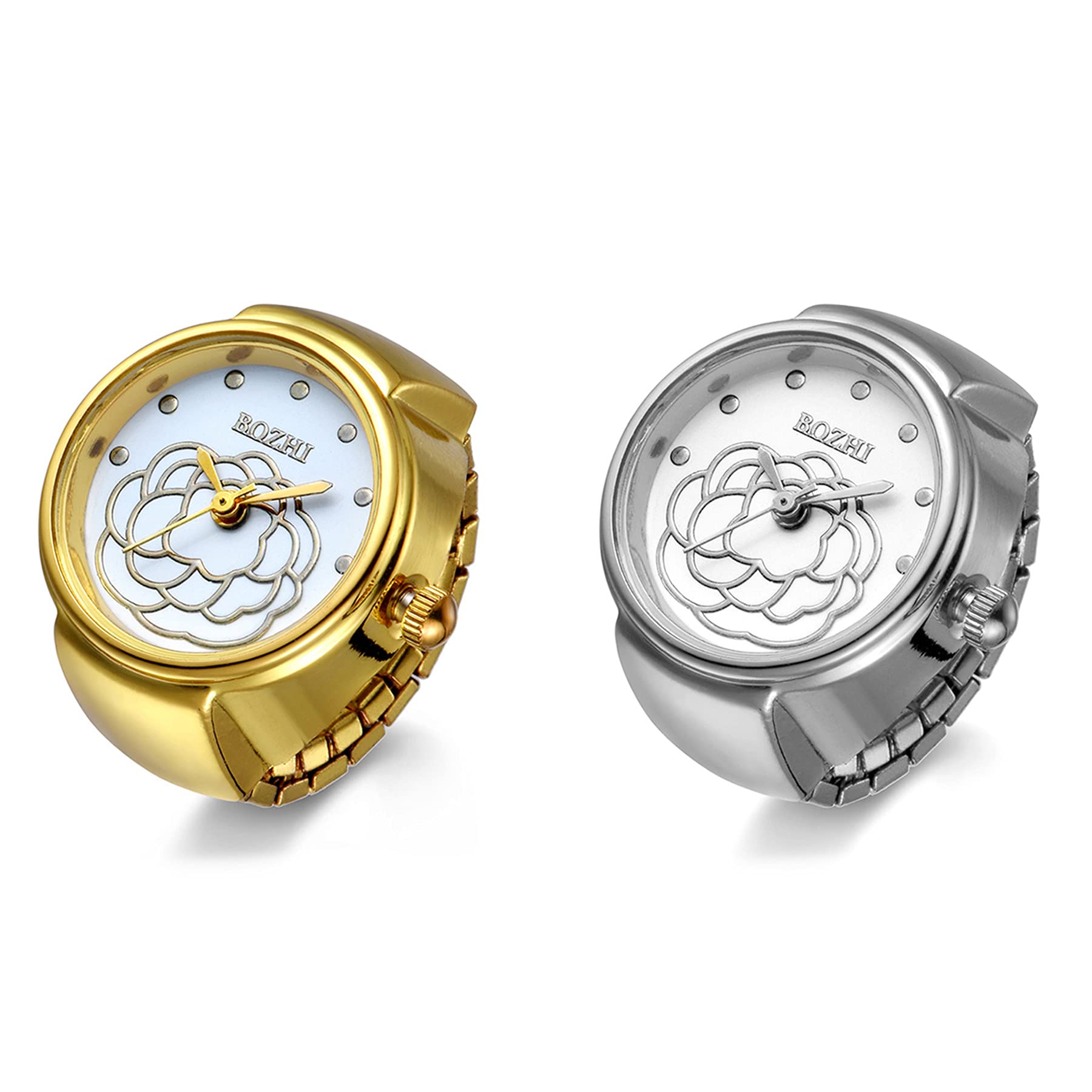 JewelryWe Women Men Finger Watch Round Analog Quartz Ring Watches, Adjustable Size