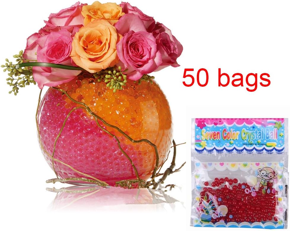 50 Bags Magic Water Gel Crystal Soil Beads Growing Jelly Ball Decoration Vase Filler - Transparent Reuseable Water Beads Gel (Hot pink)