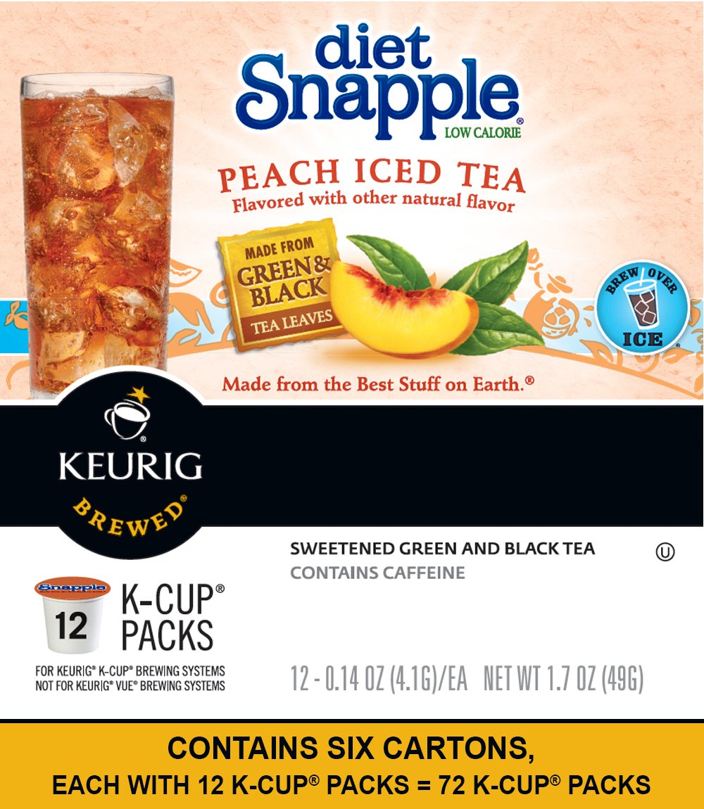 Snapple Diet Peach Iced Tea Keurig SingleServe KCup Pods, 72 Count (6