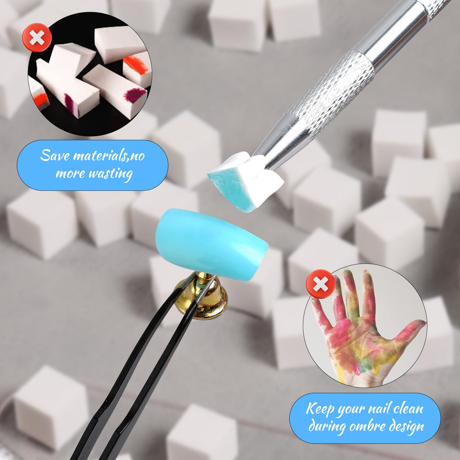 Eiito 100Pcs Soft Nail Sponges for Ombre, With 2Pack Grabbing Pen, Aura Manicure Nail Art Tools (Silver+gold) - Image 5