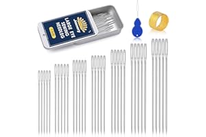 JNENERY 35 Pcs Large Eye Sewing Needles, 7 Size Sewing Sharp Needles for Handsewing, Leather Embroidery Thread Needle, Stainless Steel Yarn Knitting Needle with Threader, Thimble for Crafts, Repair, Quilting