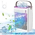 Portable Air Conditioners, Personal Mini Air Cooler Cooling Fan with 5 Wind Speeds, 680ml Evaporative Air Conditioner, 7 LED Light, 2 Cool Mist Air Conditioners Humidifier Fan for Room Bedroom Office