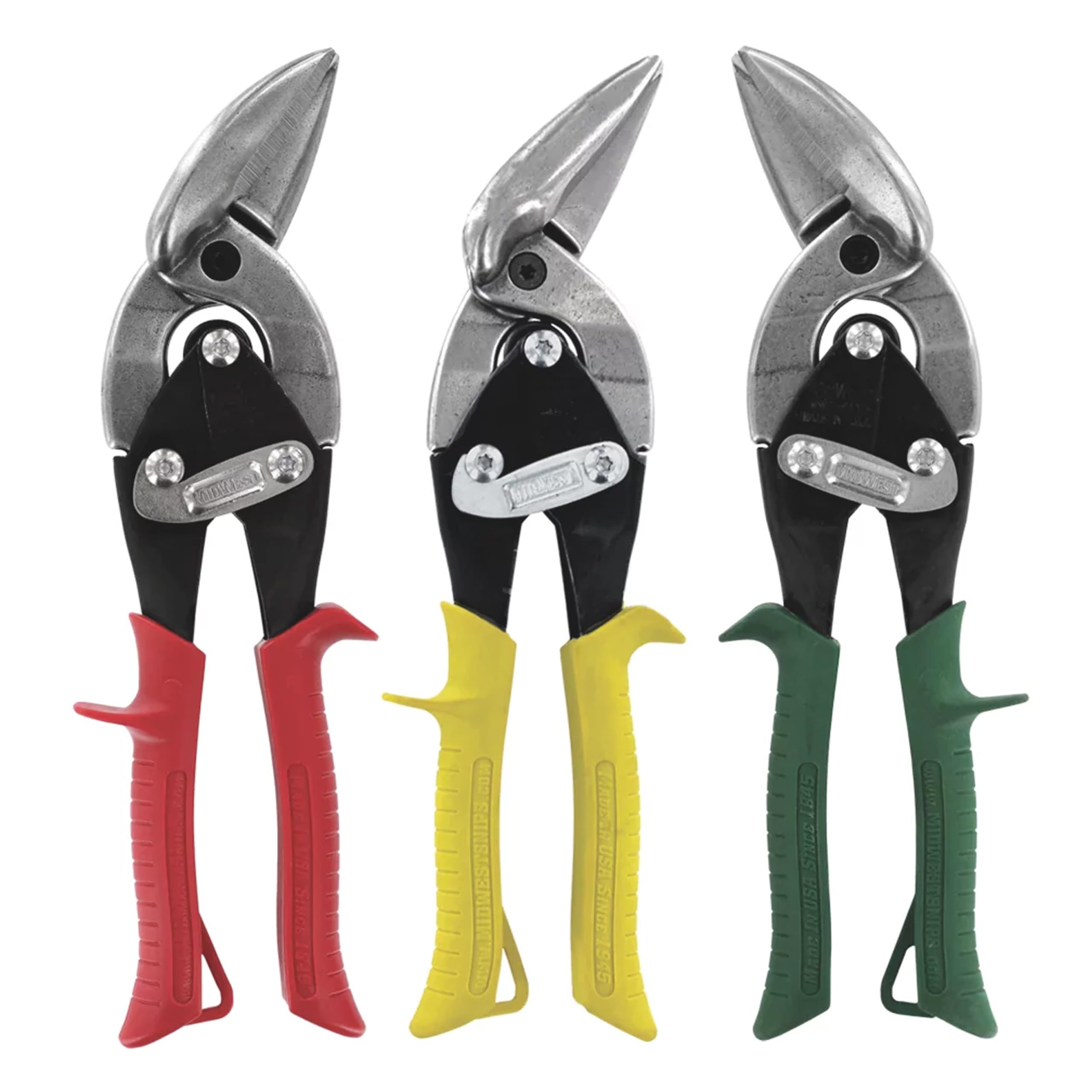 Photo 1 of MIDWEST Aviation Snip Set - Left, Right and Straight Cut Offset Tin Cutting Shears with Forged Blade & KUSH'N-POWER Comfort Grips - MWT-6510RLS