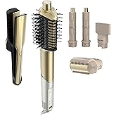 Shark Glam Ceramic & Powerful Air Styling & Drying System, with Silki Straightener & Shark Glossi Air Glosser, for Drying, Curling, Straightening & Glossing, Gold, HD6051S (Straight & Wavy Hair)