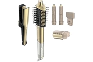 Shark Glam Ceramic & Powerful Air Styling & Drying System, with Silki Straightener & Shark Glossi Air Glosser, for Drying, Curling, Straightening & Glossing, Gold, HD6051S (Straight & Wavy Hair)