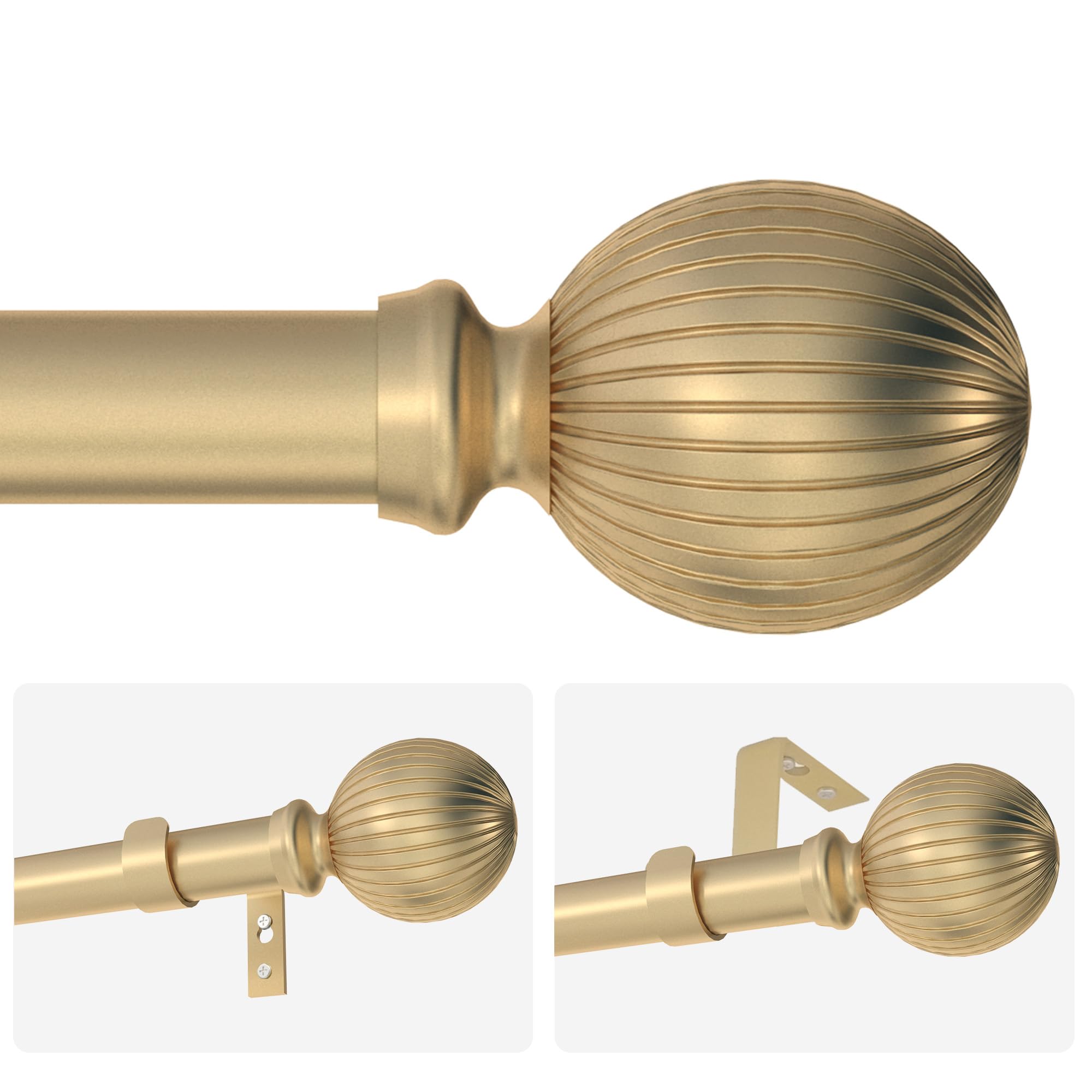 Photo 1 of Gold Curtain Rods for Windows 28 to 48: 5/8 Inch Long Drapery Rods with Modern Round Cap Finials - Adjustable Curtain Rod Set for Bedroom with Ceiling & Wall Mounted Brackets