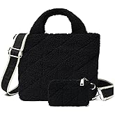 MYHOZEE Small Sherpa Tote Bag, Flurry Crossbody Bags for Women Quilted Fleece Purse Fuzzy Plush Winter Handbags