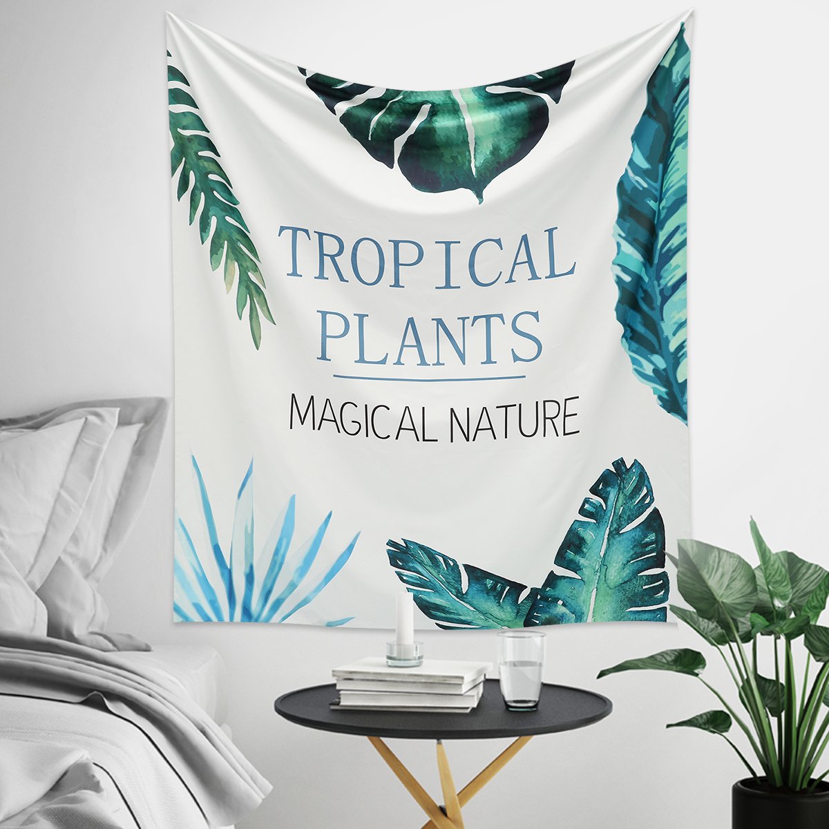 Jeteven Tapisserie Murale Mandala Tenture Tapisserie Hippie Couverture Pique-Nique Nappe Tapisserie Indienne (Tropical Plants 150 x 130cm)