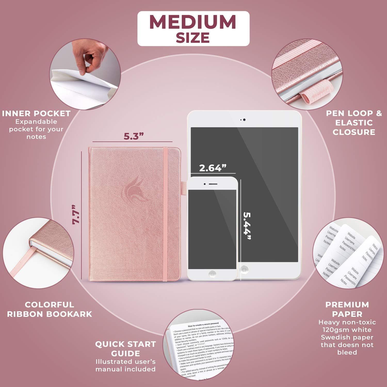 Clever Fox Password Book with alphabetical tabs. Internet Address Organizer Logbook. Medium Password Keeper for Website Logins (Rose Gold) - Image 4