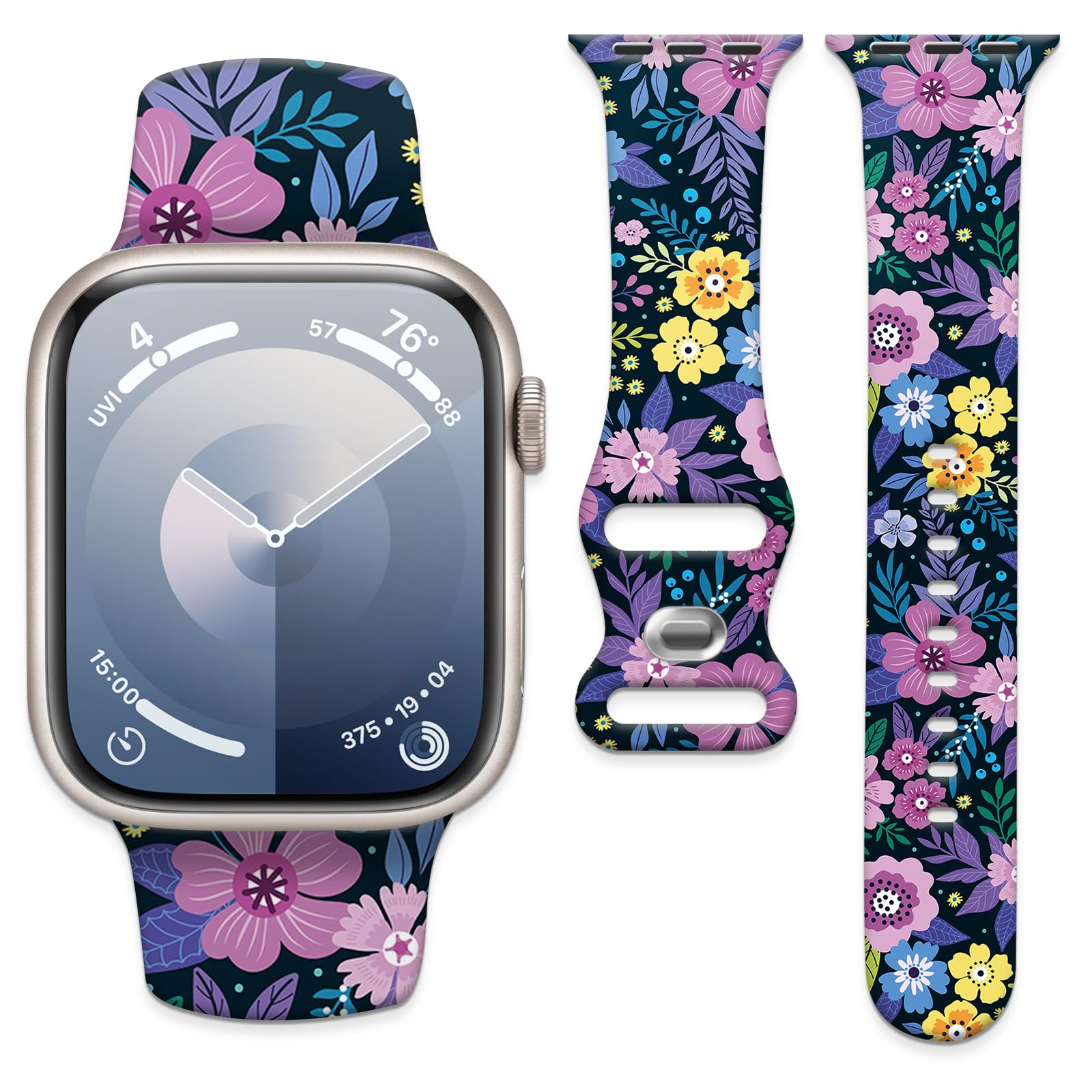 Silicone Watch Band Compatible with Apple Watch 38mm 40mm 41mm, Adjustable Soft Replacement Strap for Women Men, Compatible with iWatch Ultra2/1 SE Series 10 9 8 7 6 5 4 (bright colorful flowers)