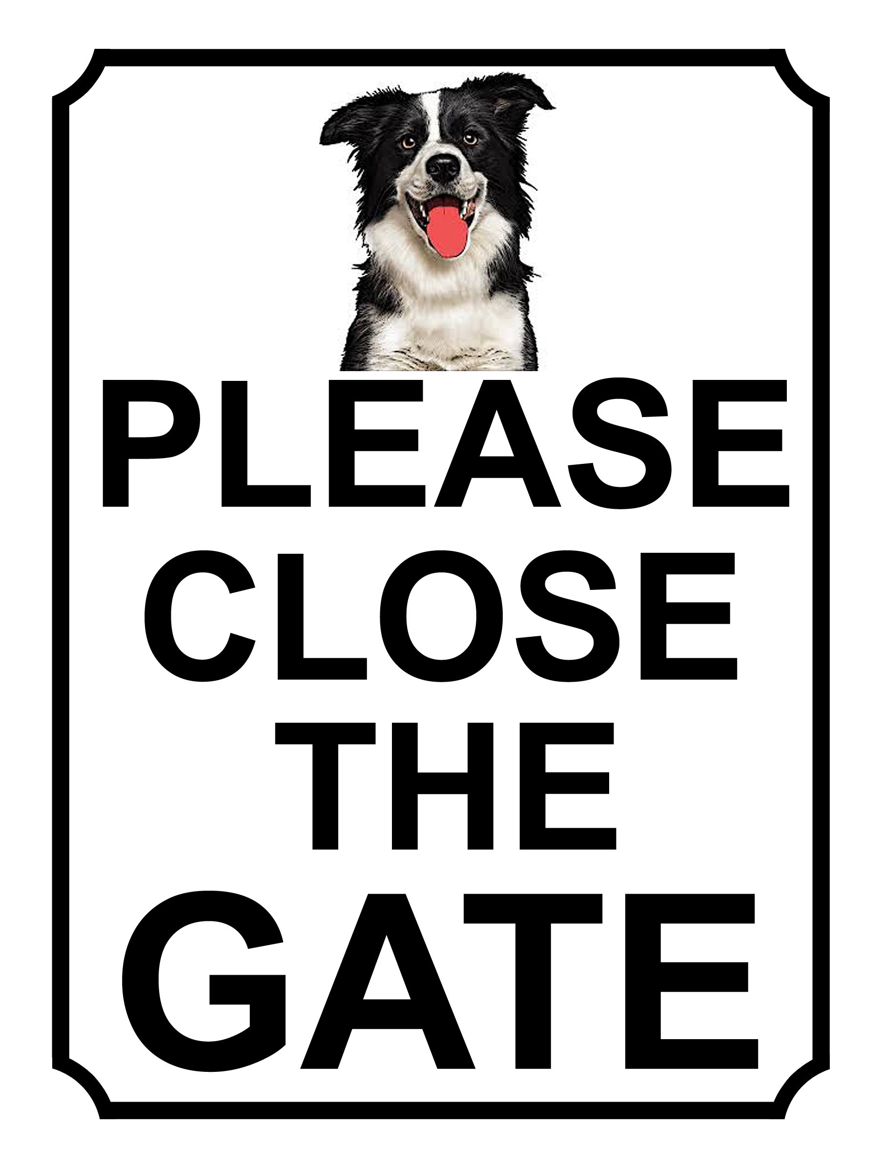 PLEASE CLOSE THE GATE COLLIE DOG THEME METAL SIGN 267MM X 200MM (33H1L) LARGE 10" X 8"