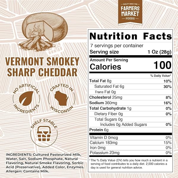 FARMERS MARKET WISCONSIN CHEESE BLOCKS 3 PACK – SMOKEY SHARP CHEDDAR CHEESE, GLUTEN FREE KETO PALEO FRIENDLY, ZERO SUGAR LOW SODIUM SMOKED CHEDDAR SNACK CHEESE, GOURMET CHEESE SET